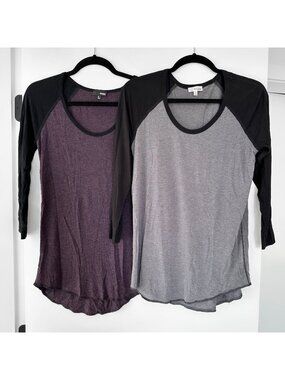 Aritzia Wilfred Free Baseball Tops Womens Size S Grey Purple 3/4 Sleeve